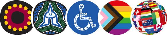 Inclusion Icons Aboriginal, Torres Strait, Disabled, LGBTQI, and all countries.